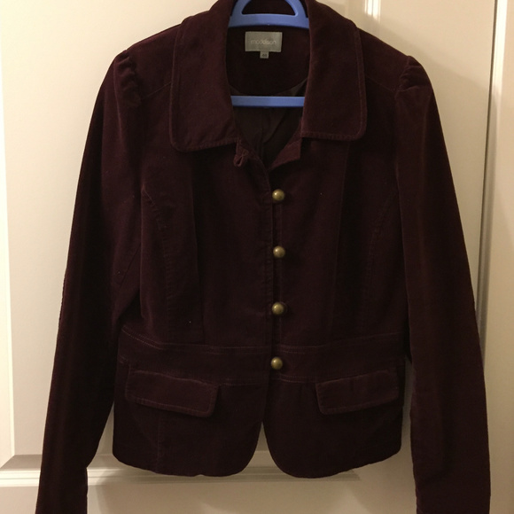 Madison Jackets & Blazers - Burgundy Velvet Blazer